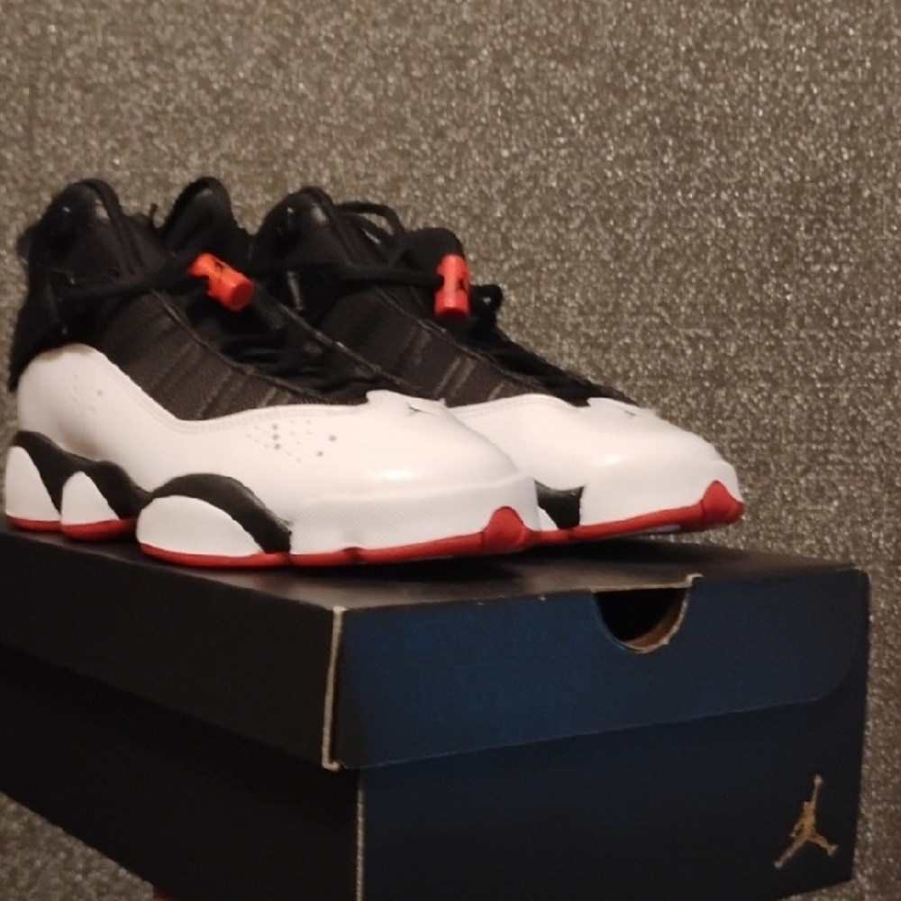 Jordan 6 Rings GS | 5.5 Y Kids Black and White Sneakers with Red Accents